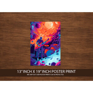 Psychedelic Space Rock Poster Print 13x19 – Cosmic Music Wall Art – Guitarist